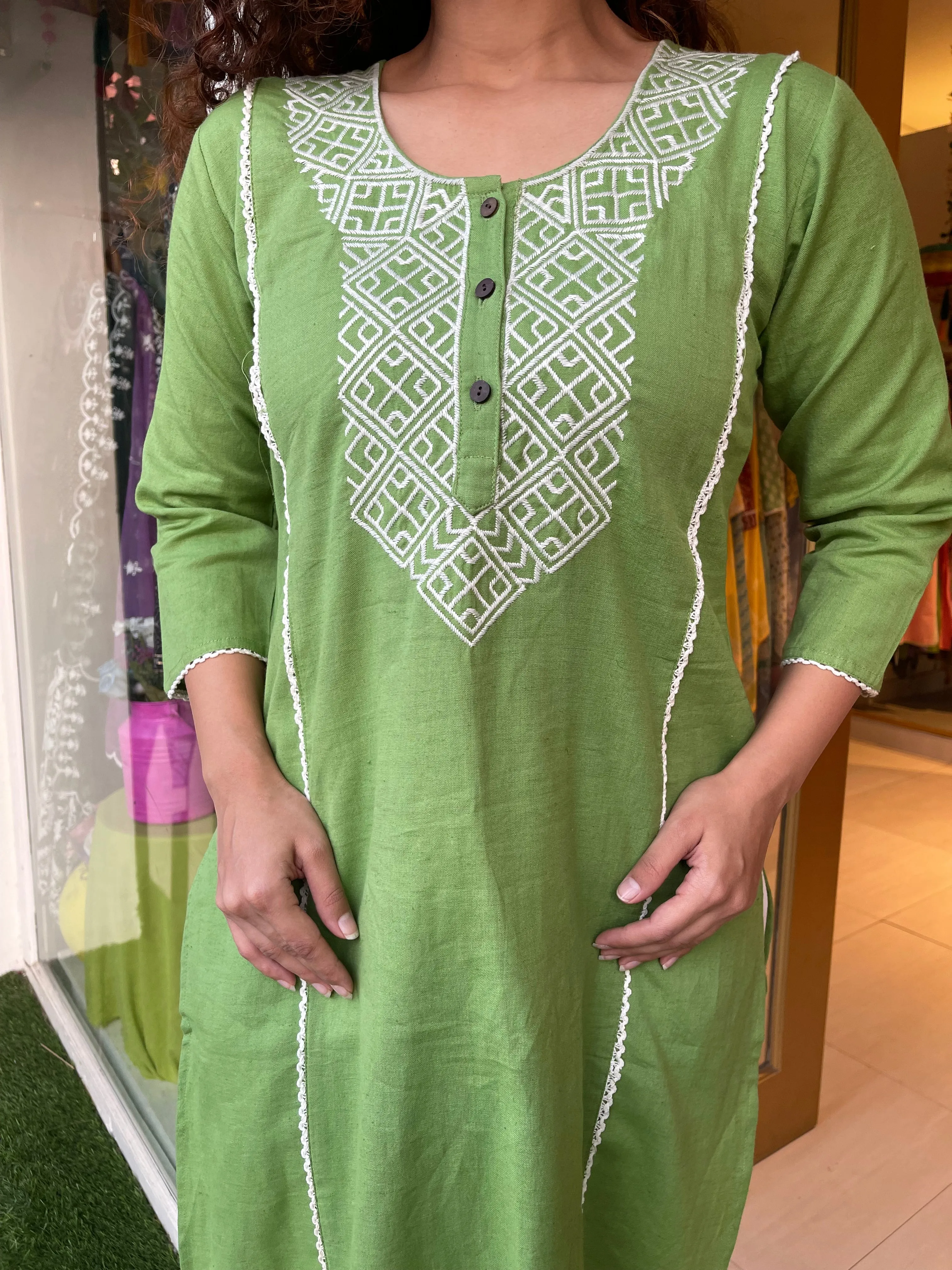 Crosses On Green Embroidered Kurta Set