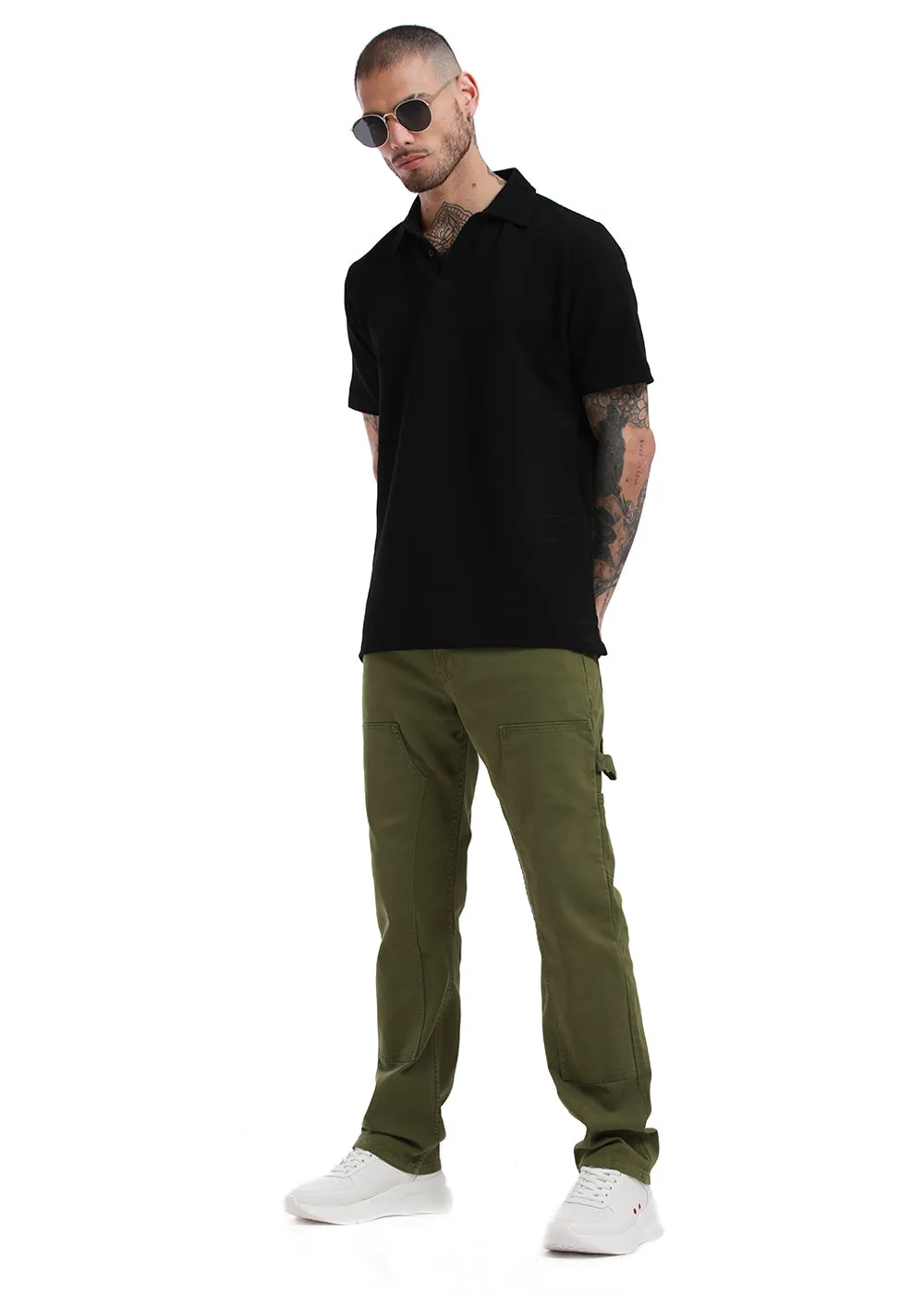 Dark olive green cargo denim