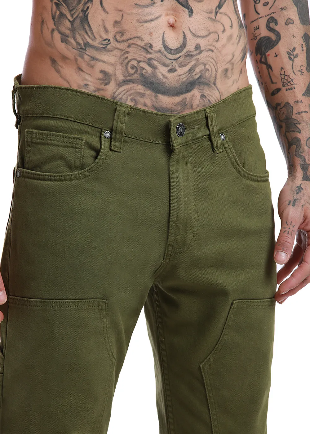 Dark olive green cargo denim