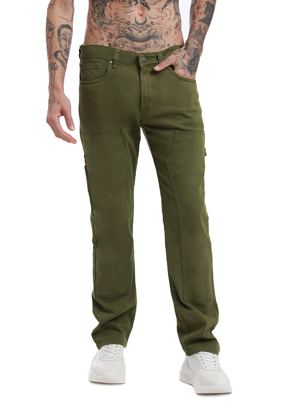 Dark olive green cargo denim