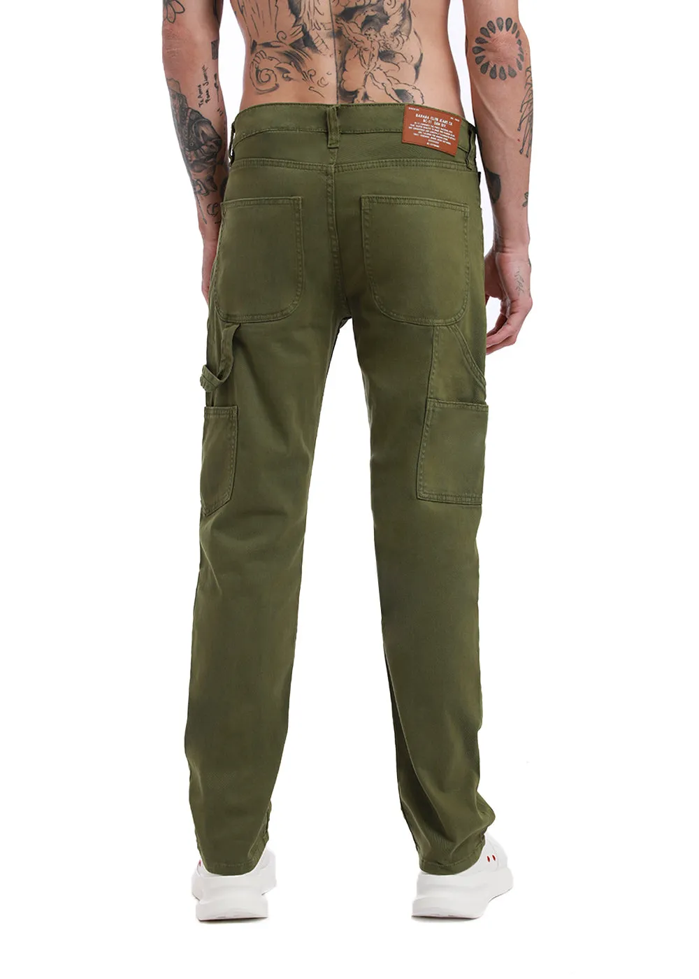 Dark olive green cargo denim