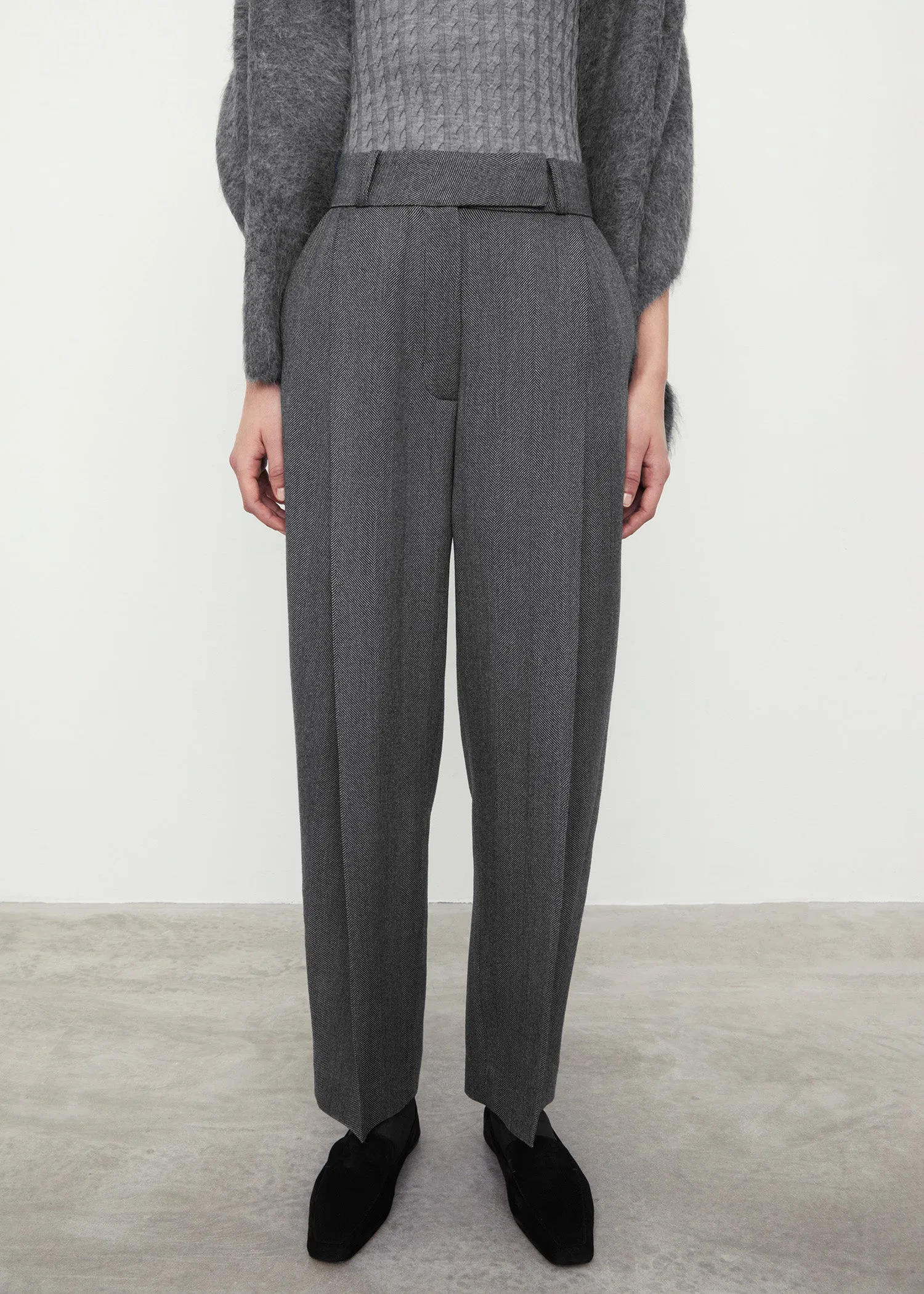 Deep pleat trousers grey herringbone