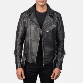 Distressed Black Cowhide Leather Biker Jacket