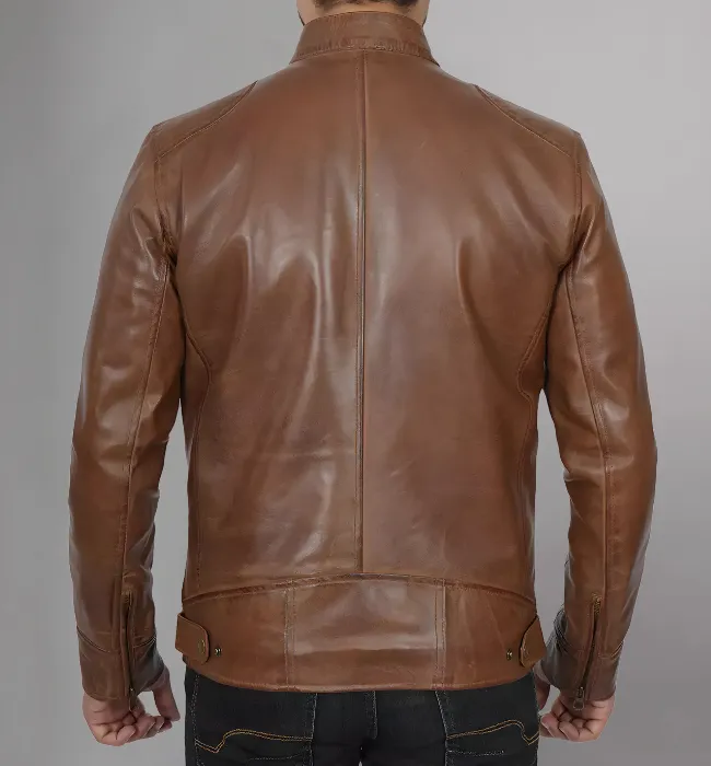 Dodge Mens Black Cafe Racer Leather Jacket