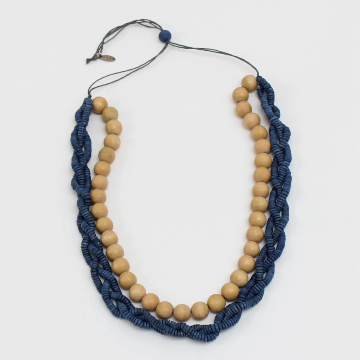 Double-Strand Blue and Yellow Wood Necklace by Sylca