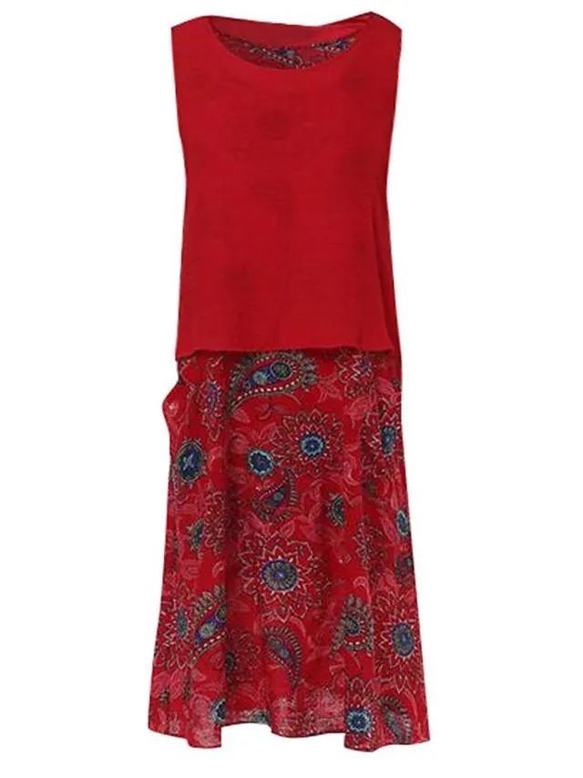 Dunnmall Women's A-Line Dress Maxi long Dress Sleeveless Geometric Print Vintage Boho Blue Red Yellow Green M L XL XXL 3XL 4XL 5XL