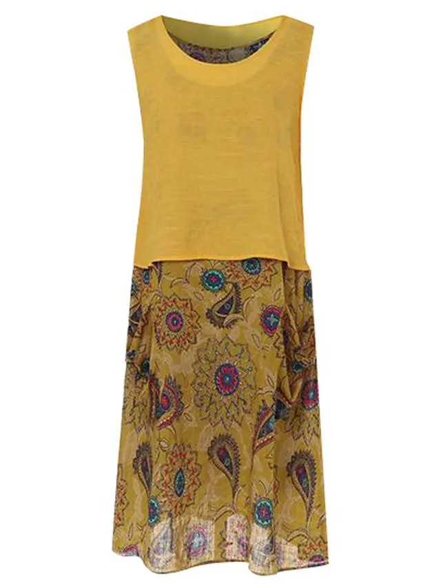 Dunnmall Women's A-Line Dress Maxi long Dress Sleeveless Geometric Print Vintage Boho Blue Red Yellow Green M L XL XXL 3XL 4XL 5XL