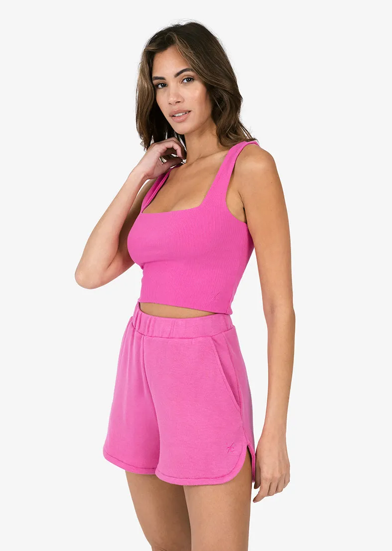 Elevate Ribbed Square Tank Fuchsia