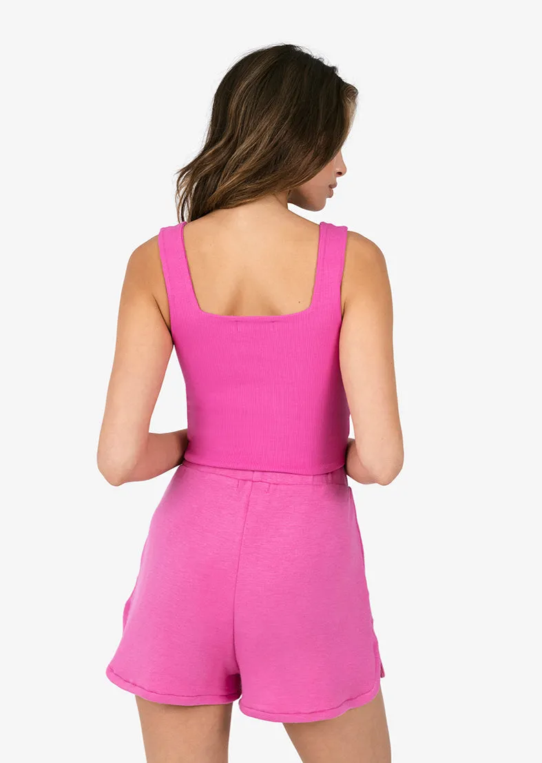 Elevate Ribbed Square Tank Fuchsia