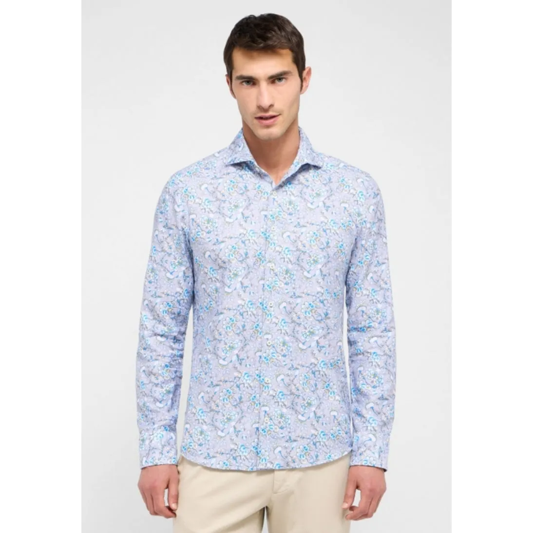 eterna 1863 Floral Printed Cotton And Linen Shirt 4180