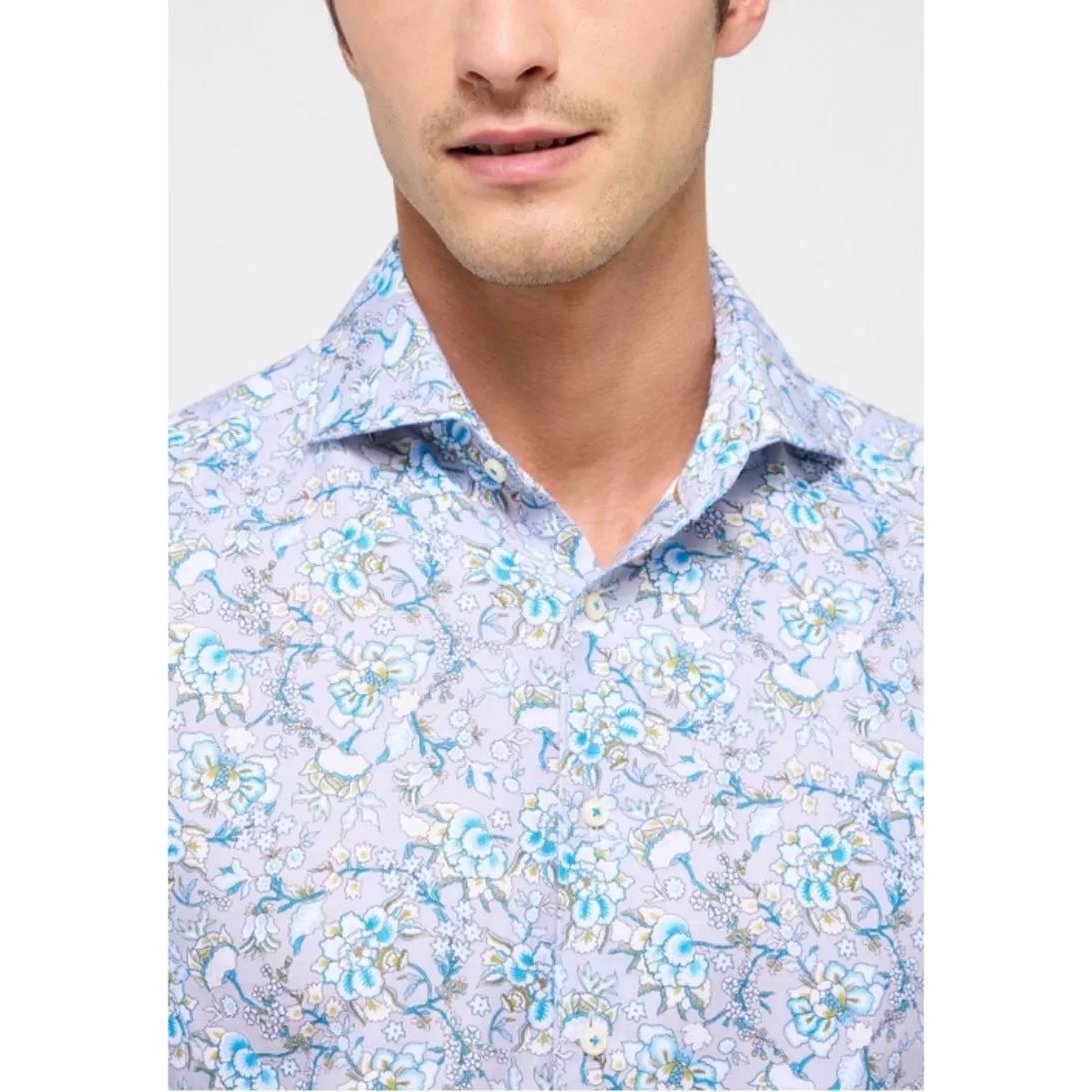 eterna 1863 Floral Printed Cotton And Linen Shirt 4180