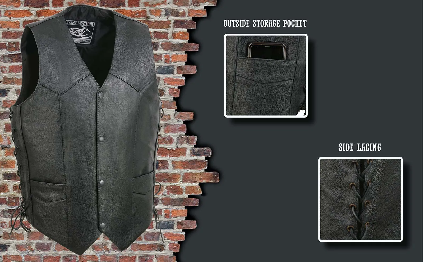 Event Leather's ELM3900 Men's 100% Genuine Motorcycle Leather Vest | Biker Vests with Embossed Eagle | Live To Ride