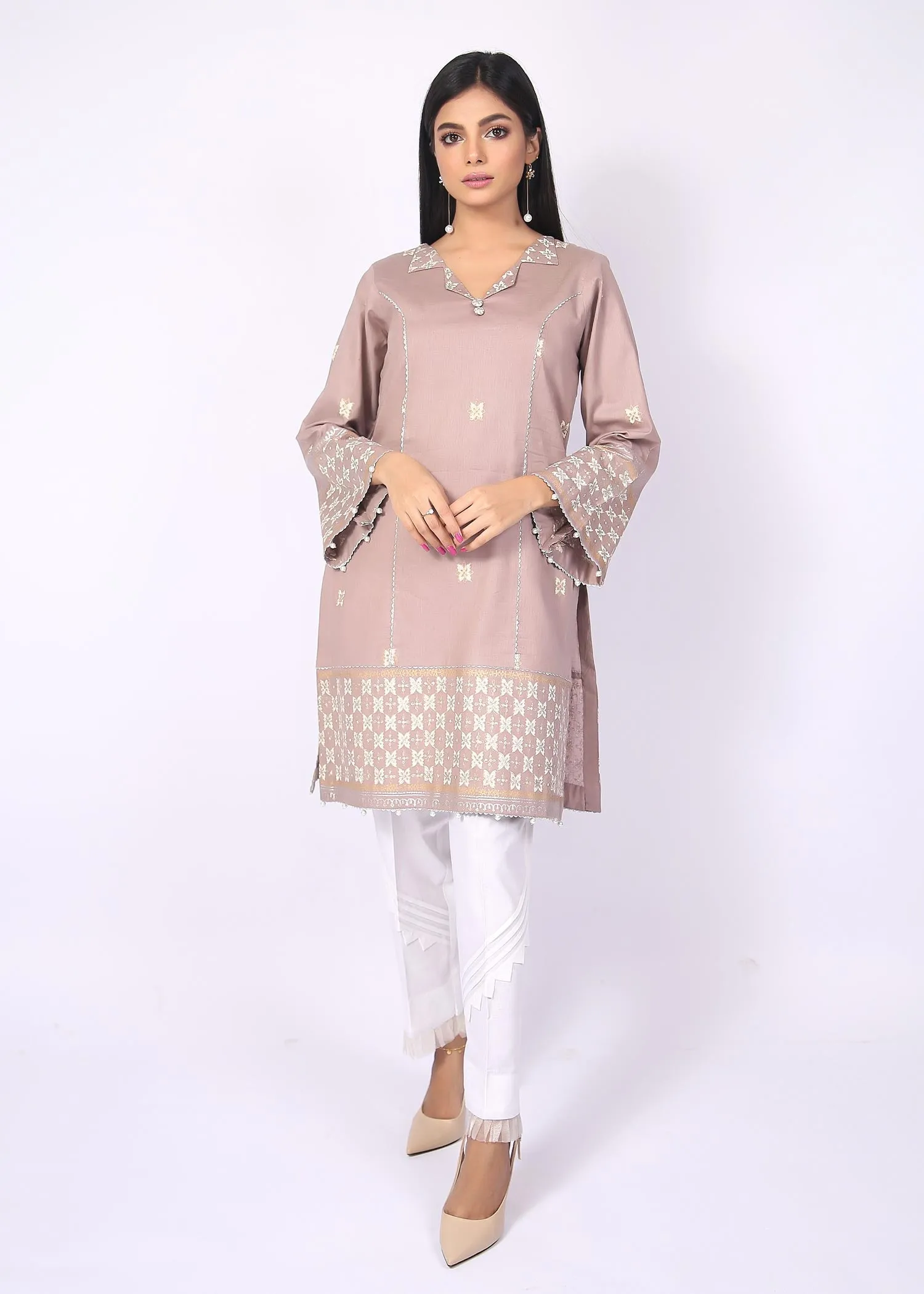 FashionPorters - Unstitched 3 Piece Block Printed Cotton Lawn Pastel Light Brown Suit SUS22-RY17