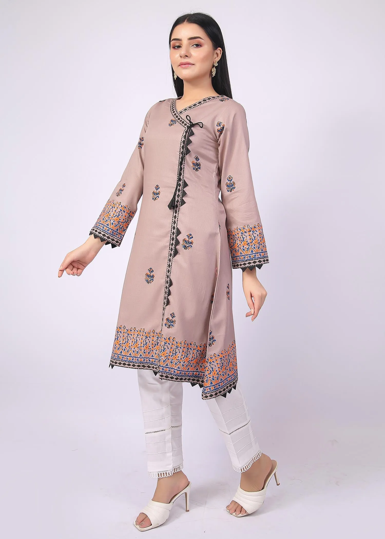 FashionPorters - Unstitched 3 Piece Block Printed Cotton Lawn Pastel Light Brown Suit SUS22-RY9