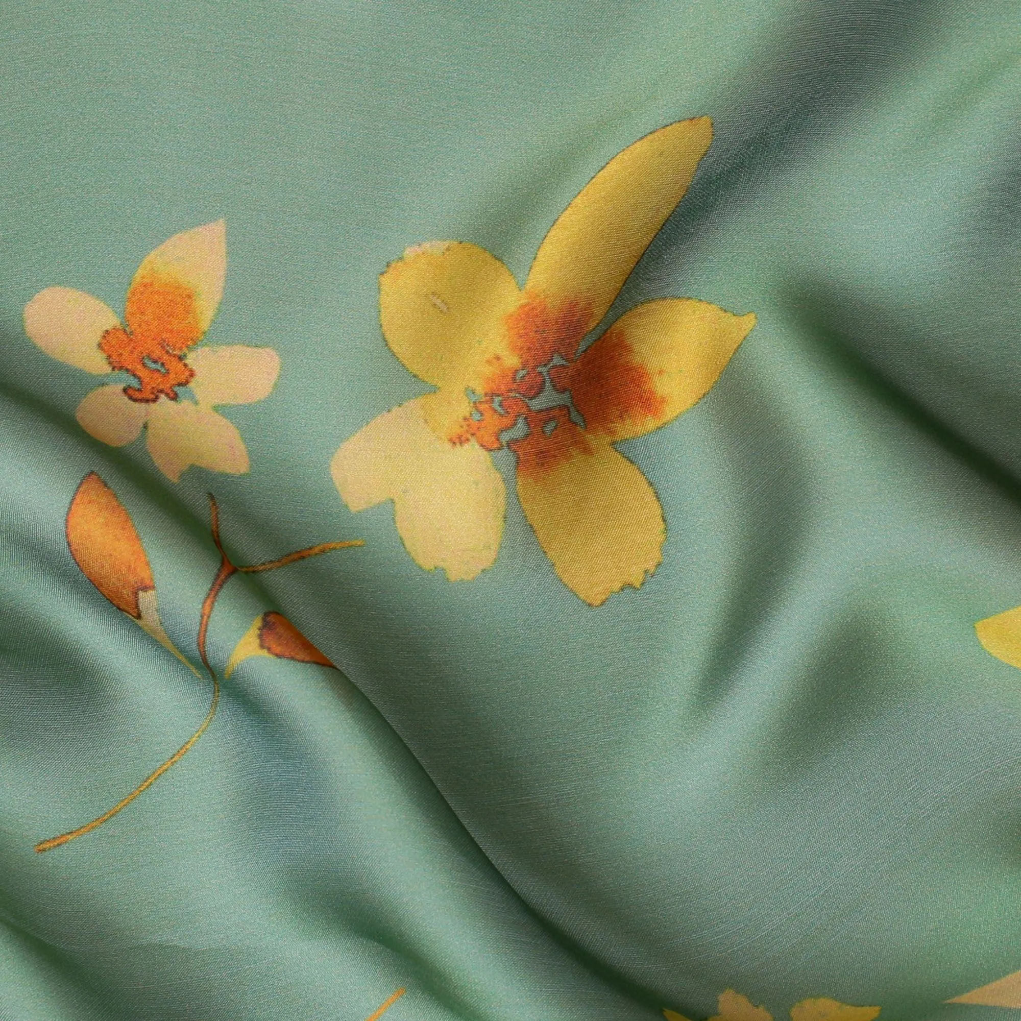 Fern green Premium pure silk chiffon fabric with multicolor print in floral design-D14664