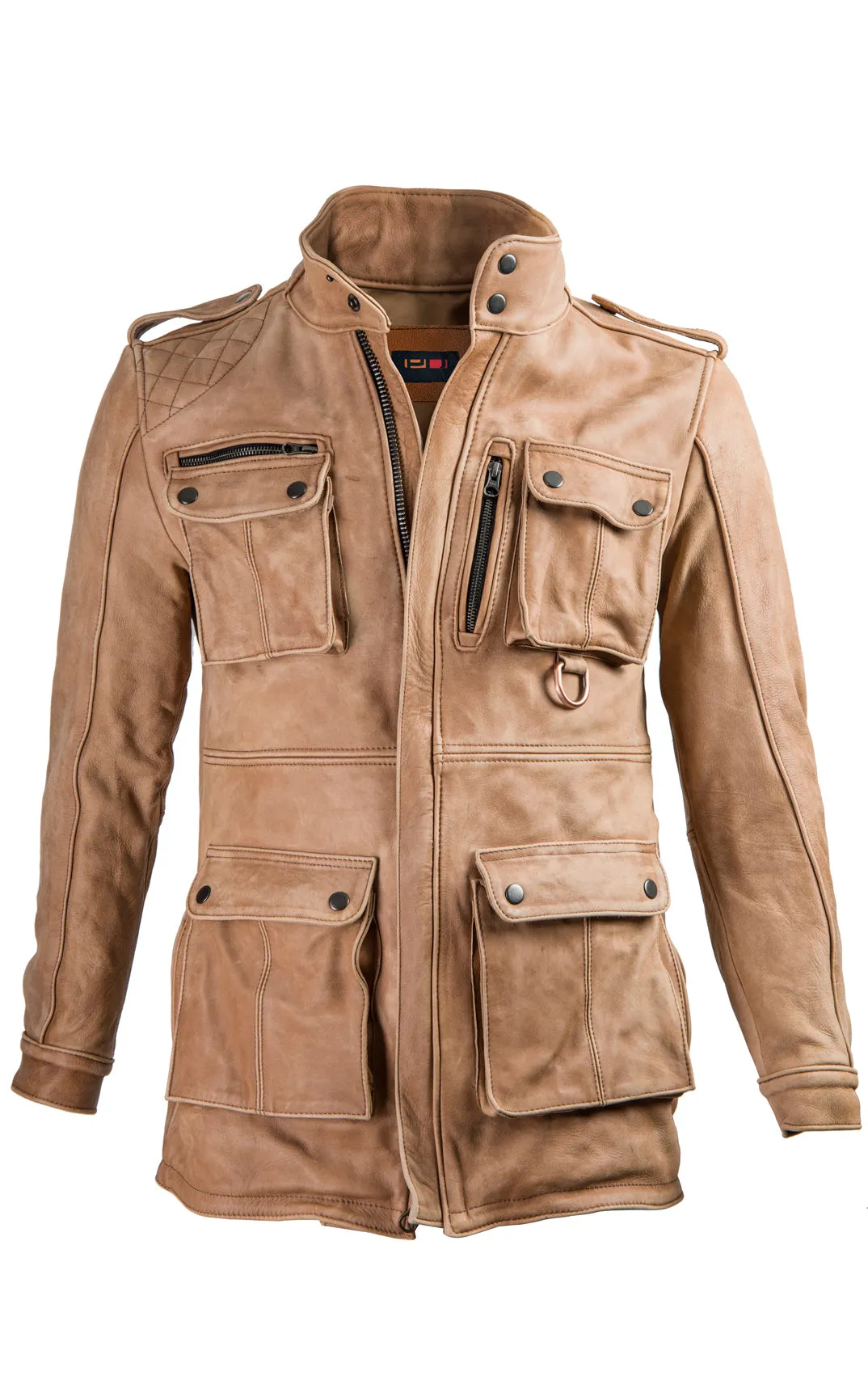 FIELD FR Leather Jacket Rugged Napa Washed Stone / Contrasted  - Mid-Length