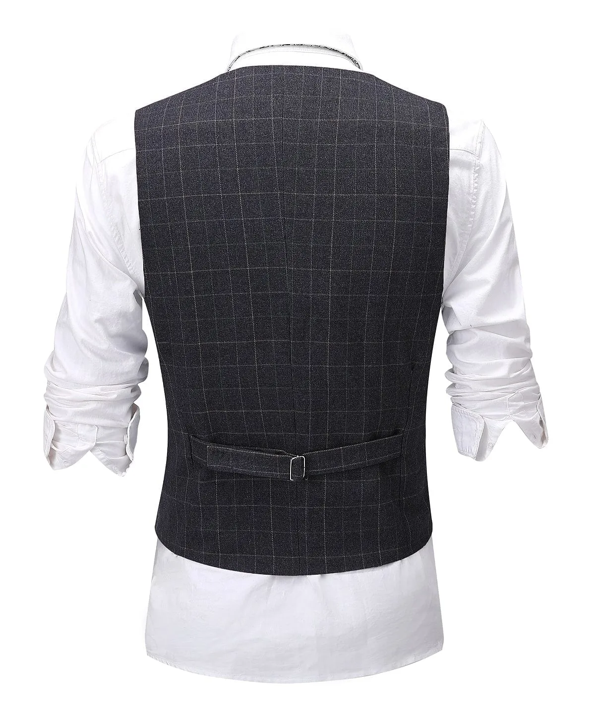 Formal Suit Vest Black Plaid V Neck Waistcoat