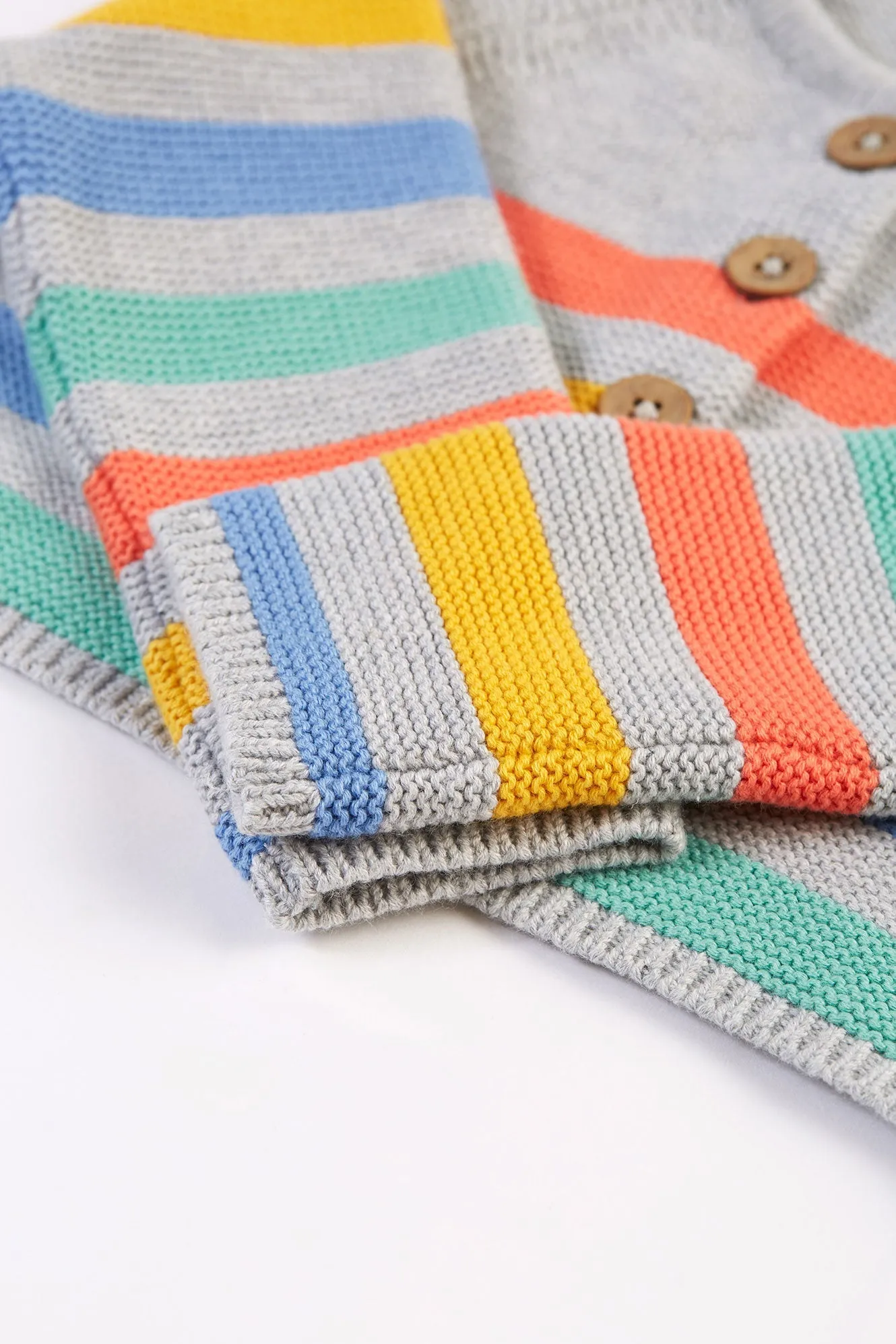 Frugi Bright As A Button Cardigan - Grey Marl Stripe