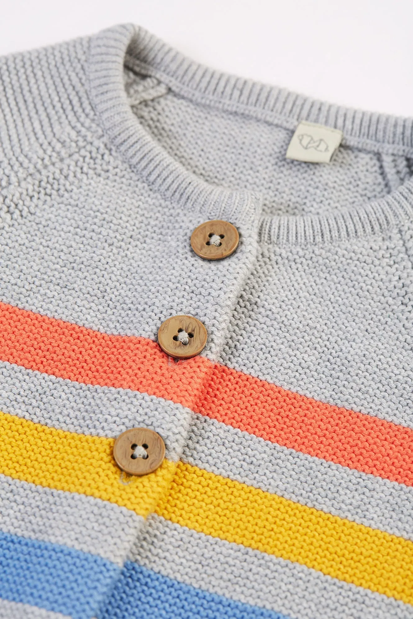 Frugi Bright As A Button Cardigan - Grey Marl Stripe