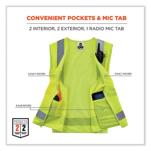 Glowear 8249z Class 2 Economy Surveyors Zipper Vest, Polyester, X-small, Lime, Ships In 1-3 Business Days