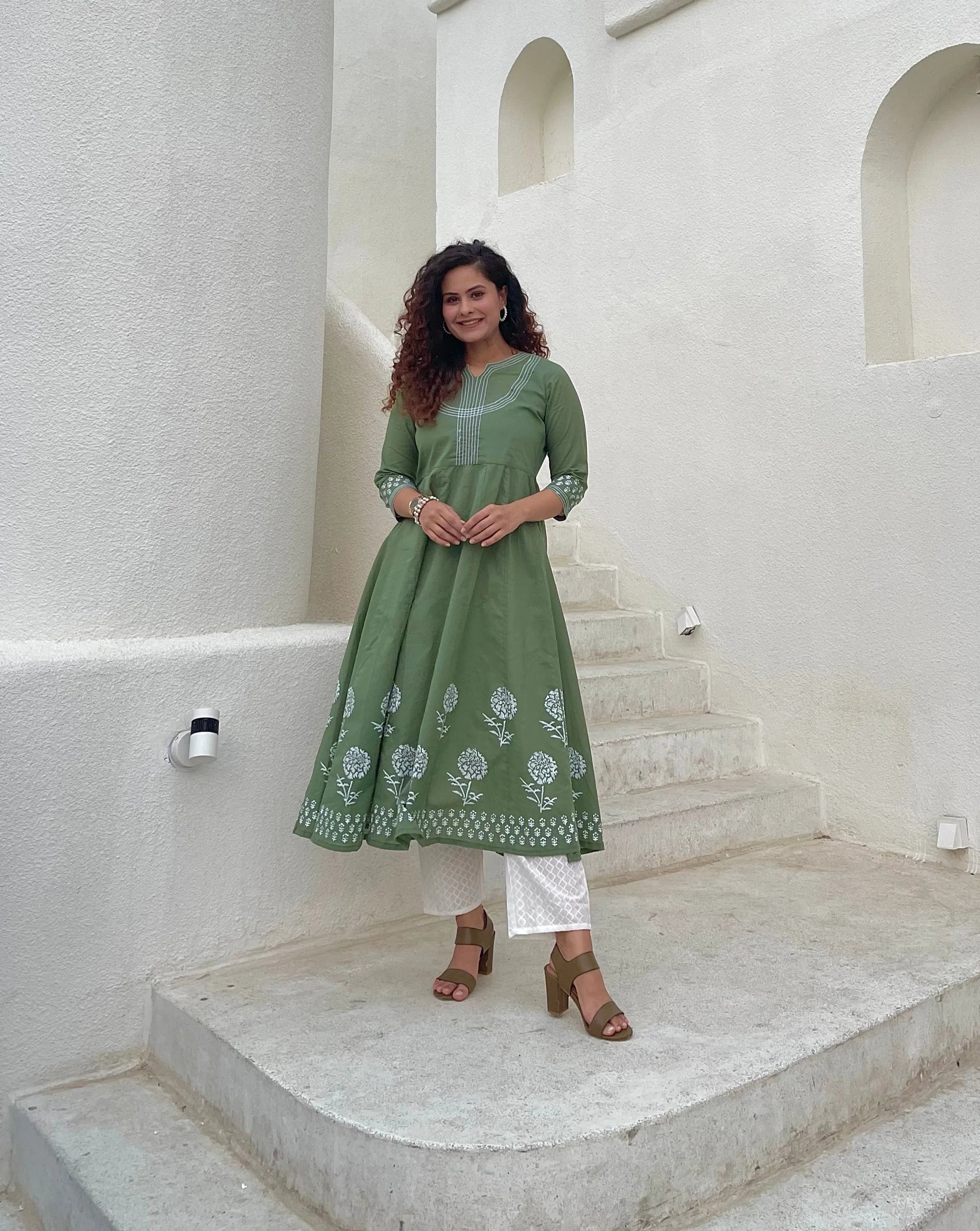 Green Anarkali kurta set