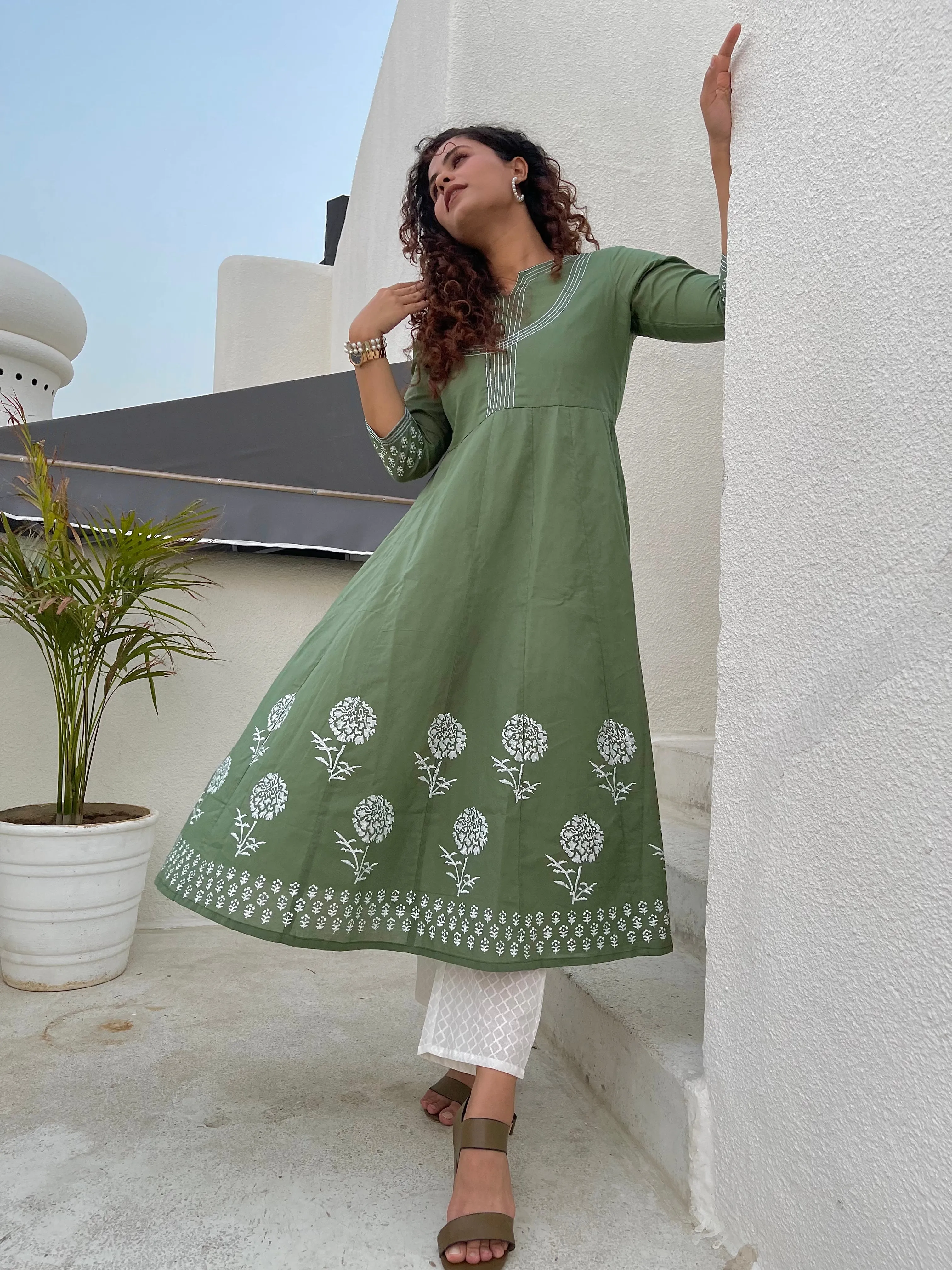 Green Anarkali kurta set