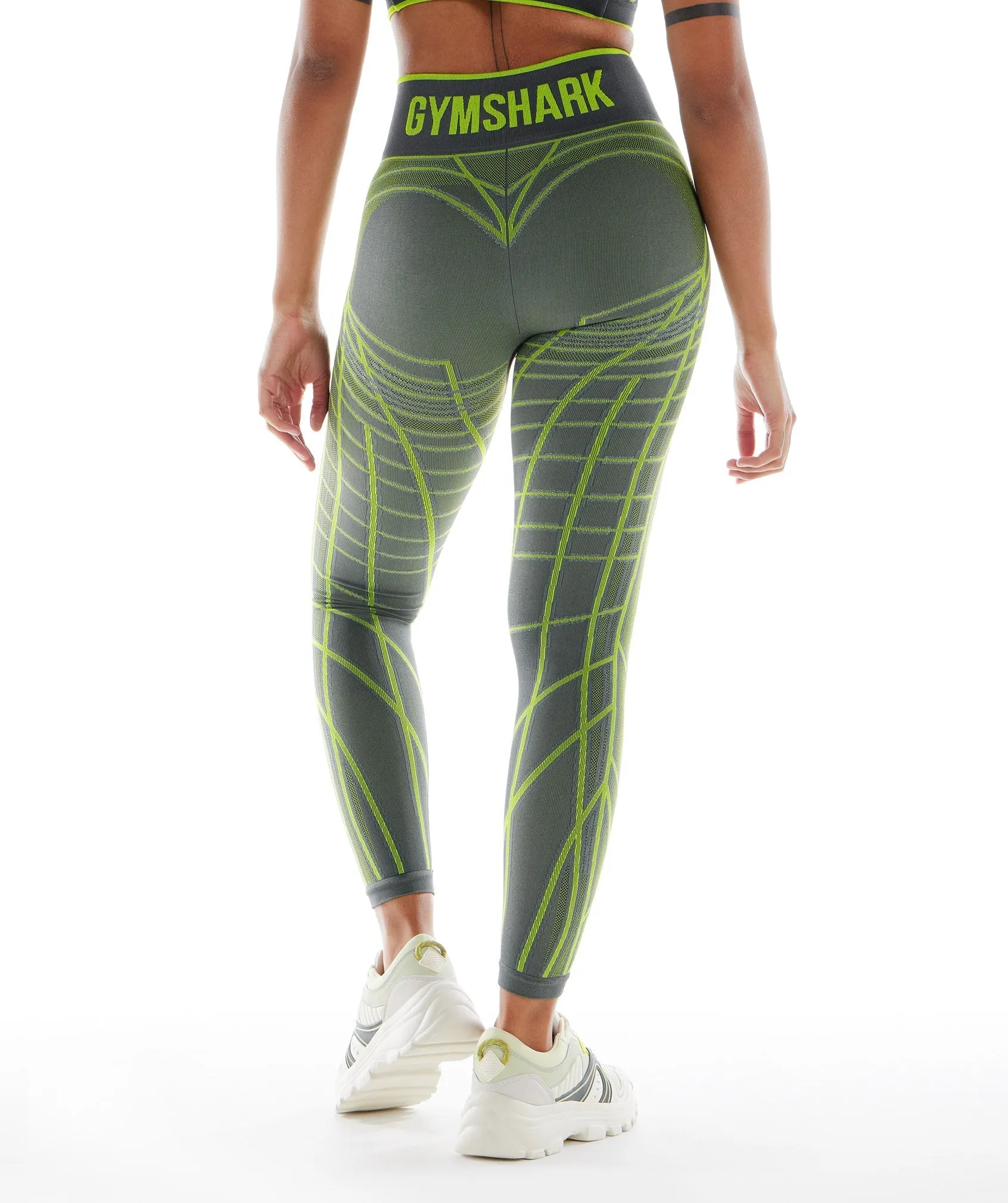 Gymshark Wtflex Linear Seamless Leggings -  Charcoal Grey/Fluo Green/ Light Grey