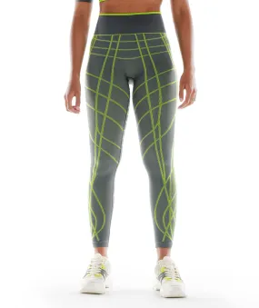 Gymshark Wtflex Linear Seamless Leggings -  Charcoal Grey/Fluo Green/ Light Grey