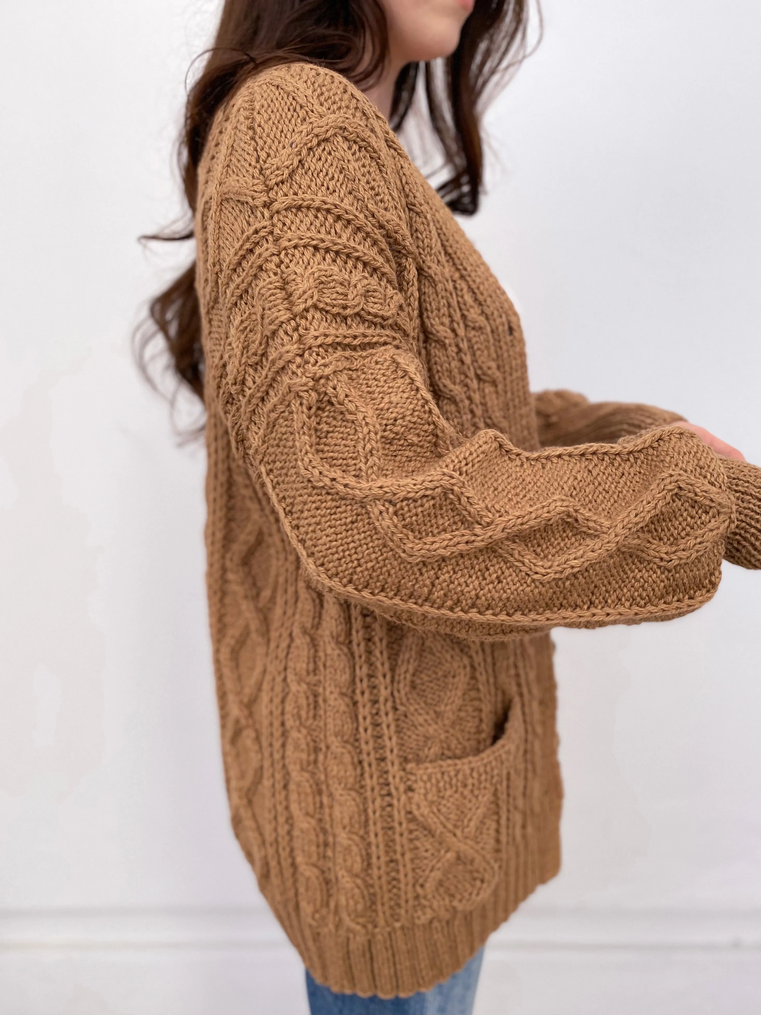 Handknit Cableknit Cardigan - Camel