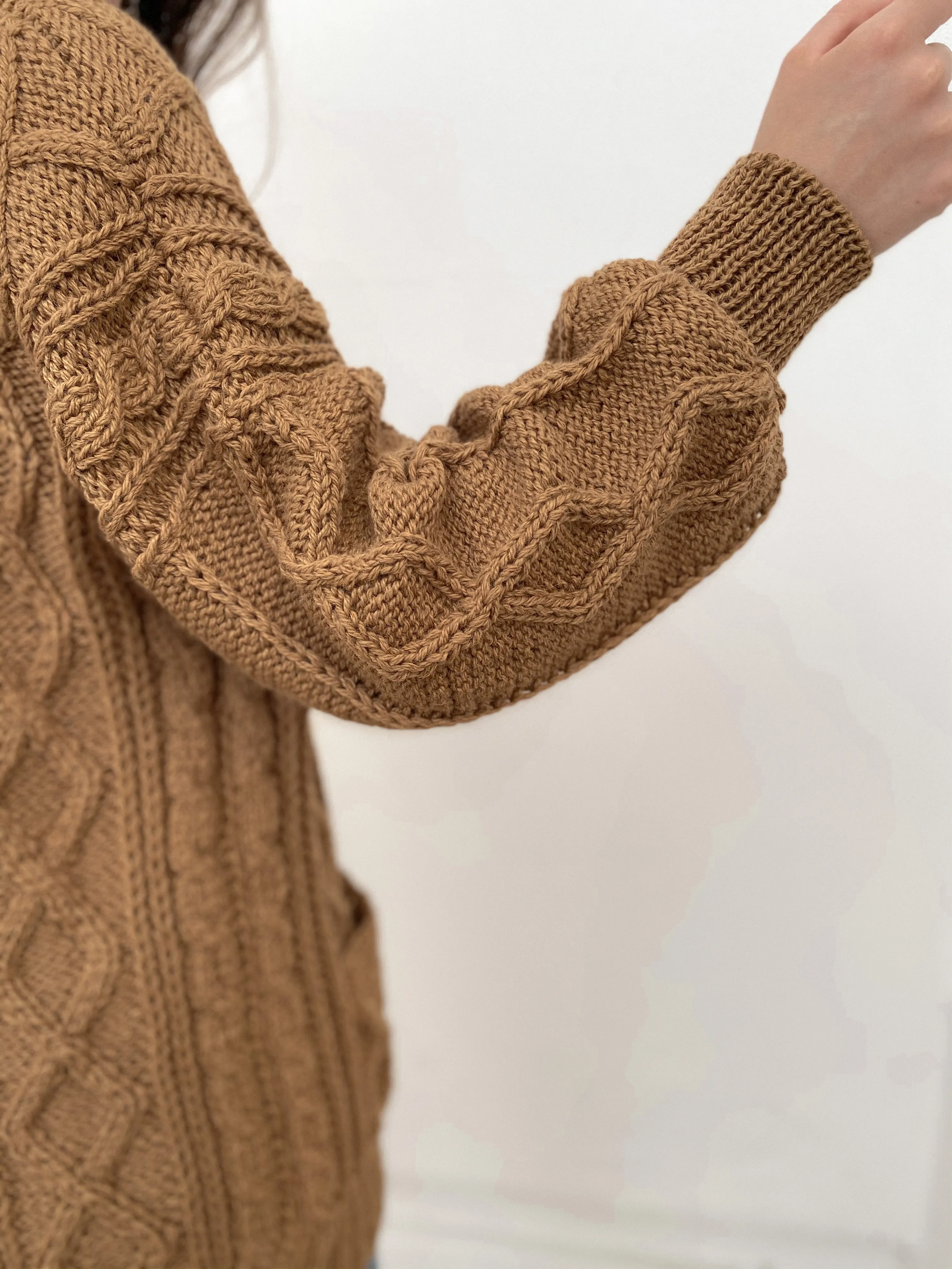 Handknit Cableknit Cardigan - Camel