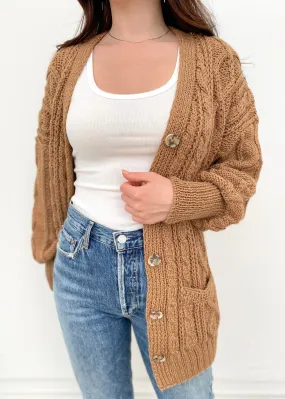 Handknit Cableknit Cardigan - Camel