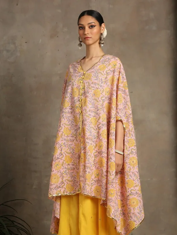 Heer peach cotton cape set