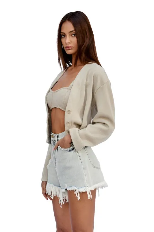 High Rise Frayed Denim Shorts