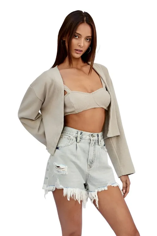 High Rise Frayed Denim Shorts