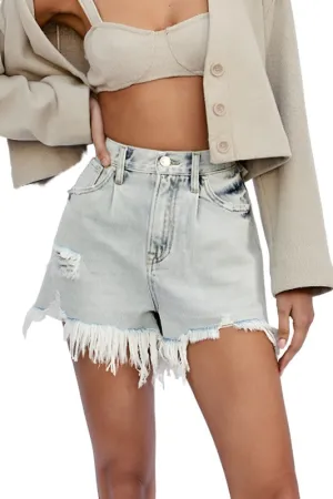 High Rise Frayed Denim Shorts