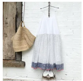 High Tea Slip Dress Blue Stripe Gauze Linen