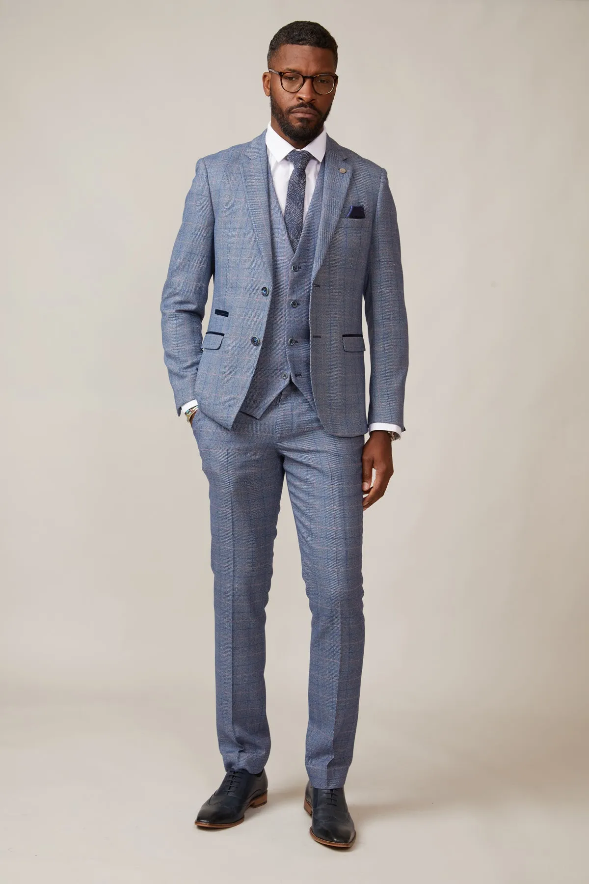 HILTON - Blue Tweed Suit with Single Breasted Waistcoat