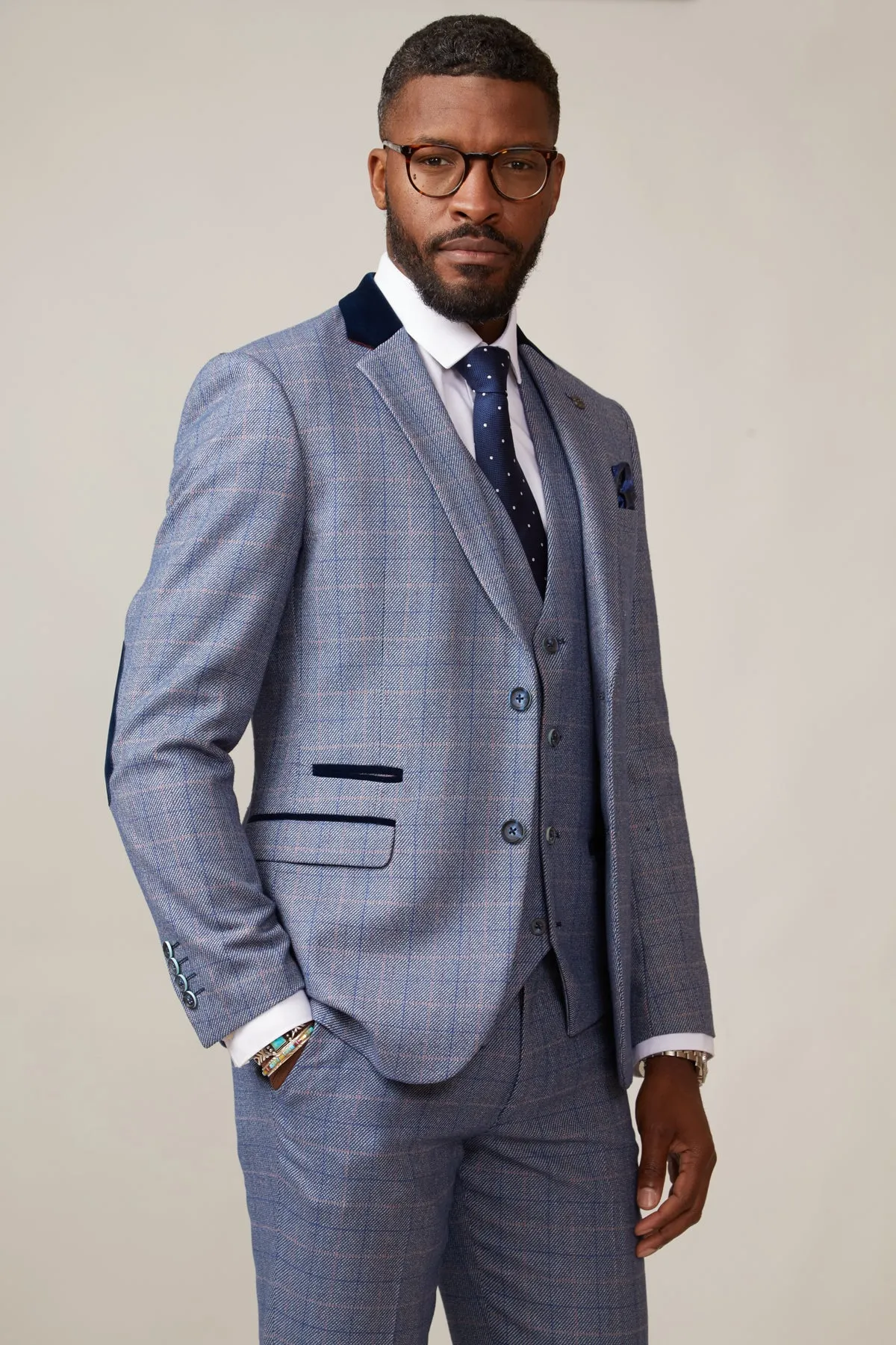 HILTON - Blue Tweed Suit with Single Breasted Waistcoat