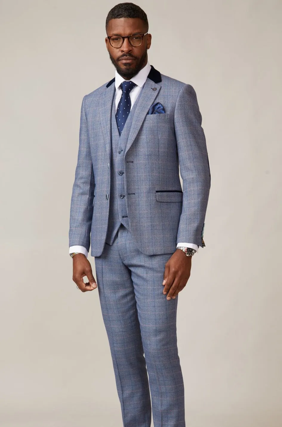 HILTON - Blue Tweed Suit with Single Breasted Waistcoat