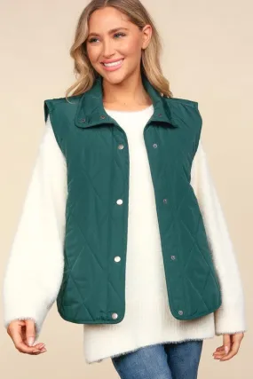 Hunter Green Snap Button Quilted Vest