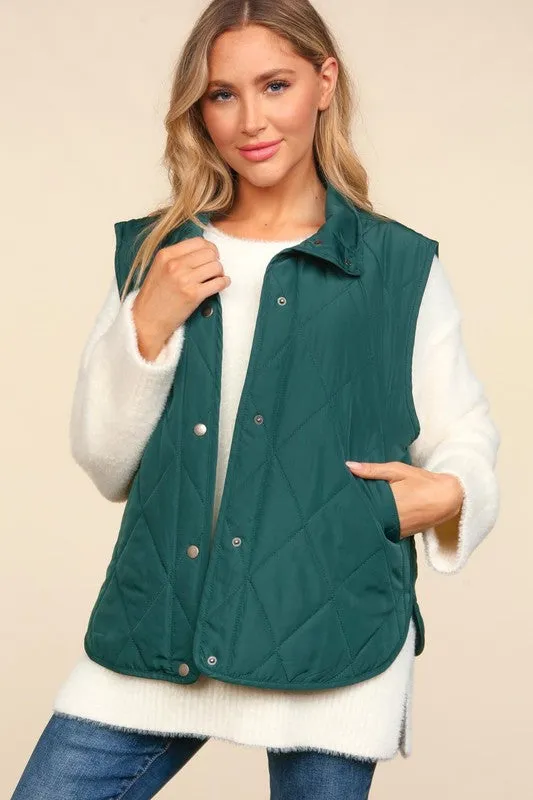 Hunter Green Snap Button Quilted Vest