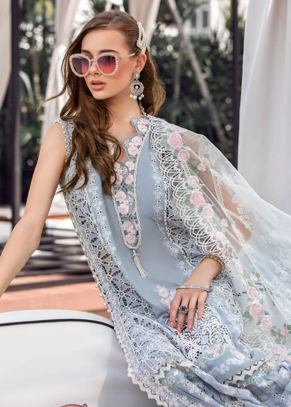 Ice Blue Embroidered Suit - Maria B Lawn Eid Collection 2023 - EL-23-10