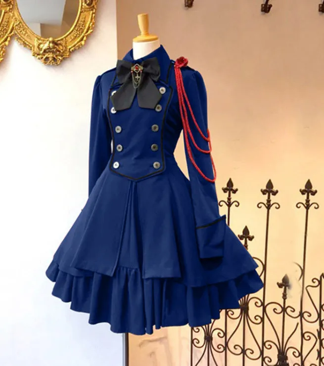 ikearlax Wish Hot Medieval Renaissance Vintage Bow Long Sleeve Ruffled Cosplay Dress Mi1624