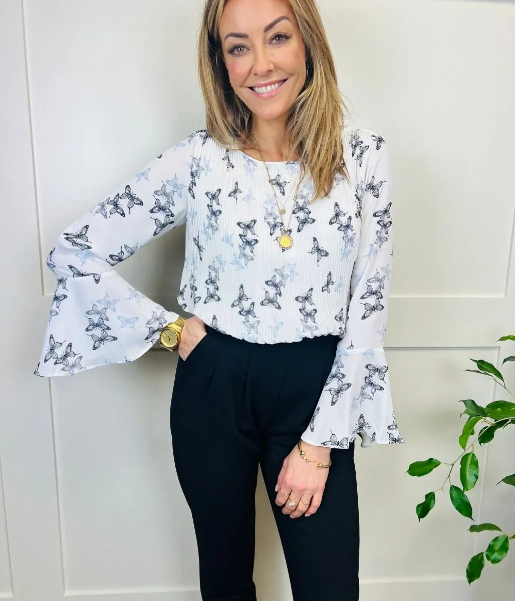 Ivory Butterfly Pleated Blouse