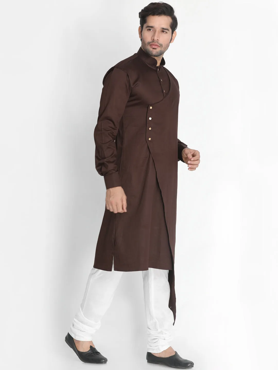 Jashvi Cotton Satin Blend Coffee Brown and Cream Baap Beta Kurta Pyjama Set