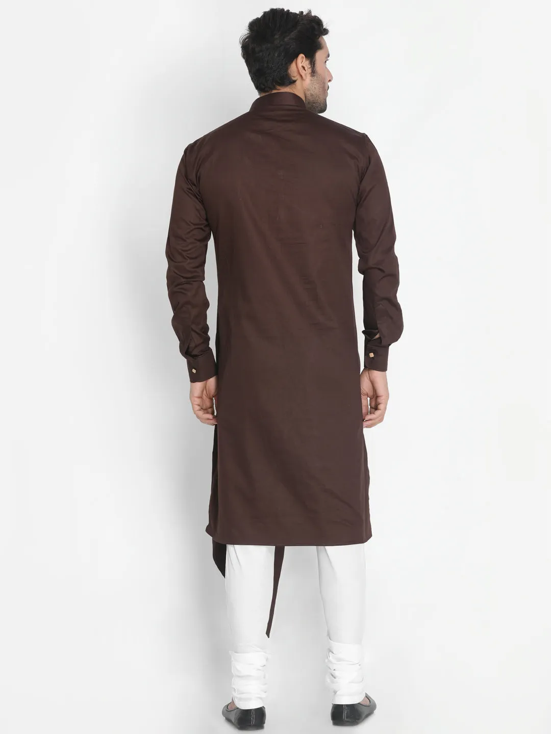 Jashvi Cotton Satin Blend Coffee Brown and Cream Baap Beta Kurta Pyjama Set