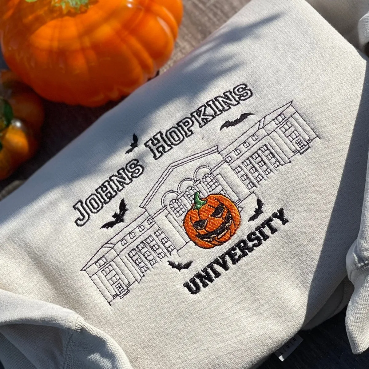 Johns Hopkins University Sweatshirt, Embroidered Halloween Sweatshirt