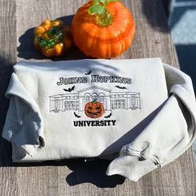 Johns Hopkins University Sweatshirt, Embroidered Halloween Sweatshirt