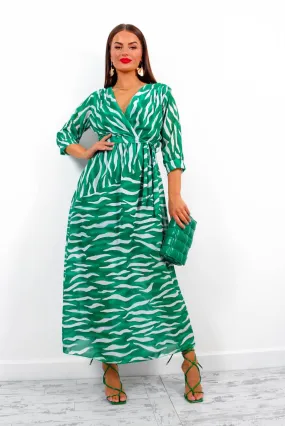 Just My Stripe - Green Zebra Print Midi Dress