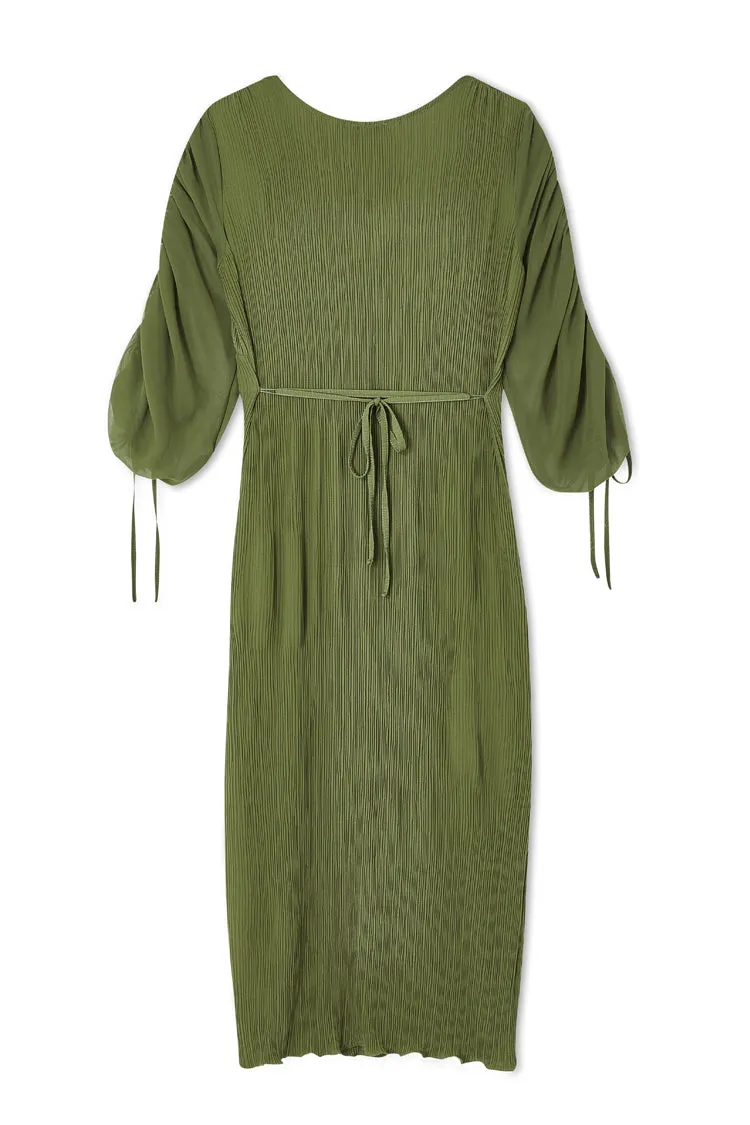 Khaki Celia Plisse Dress